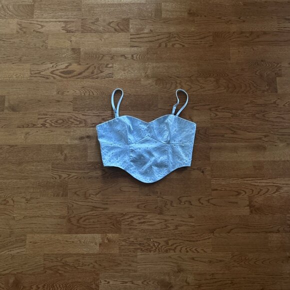 Superdown Janet Corset Top Light Blue small Tank Cami Satin Crystal Bustier Zip - Picture 1 of 4